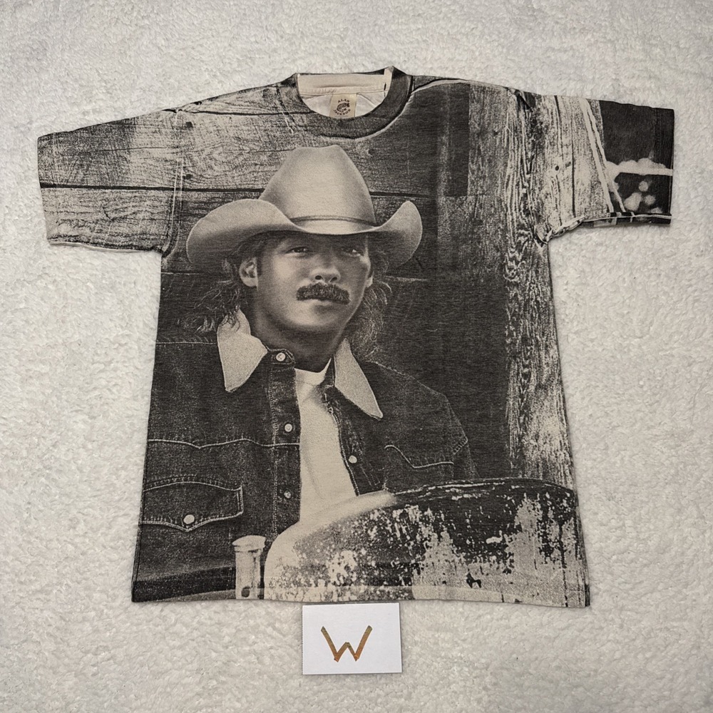 VTG Alan Jackson T Shirt Adult AOP Country Music  Black & White 2 Sided Size L
